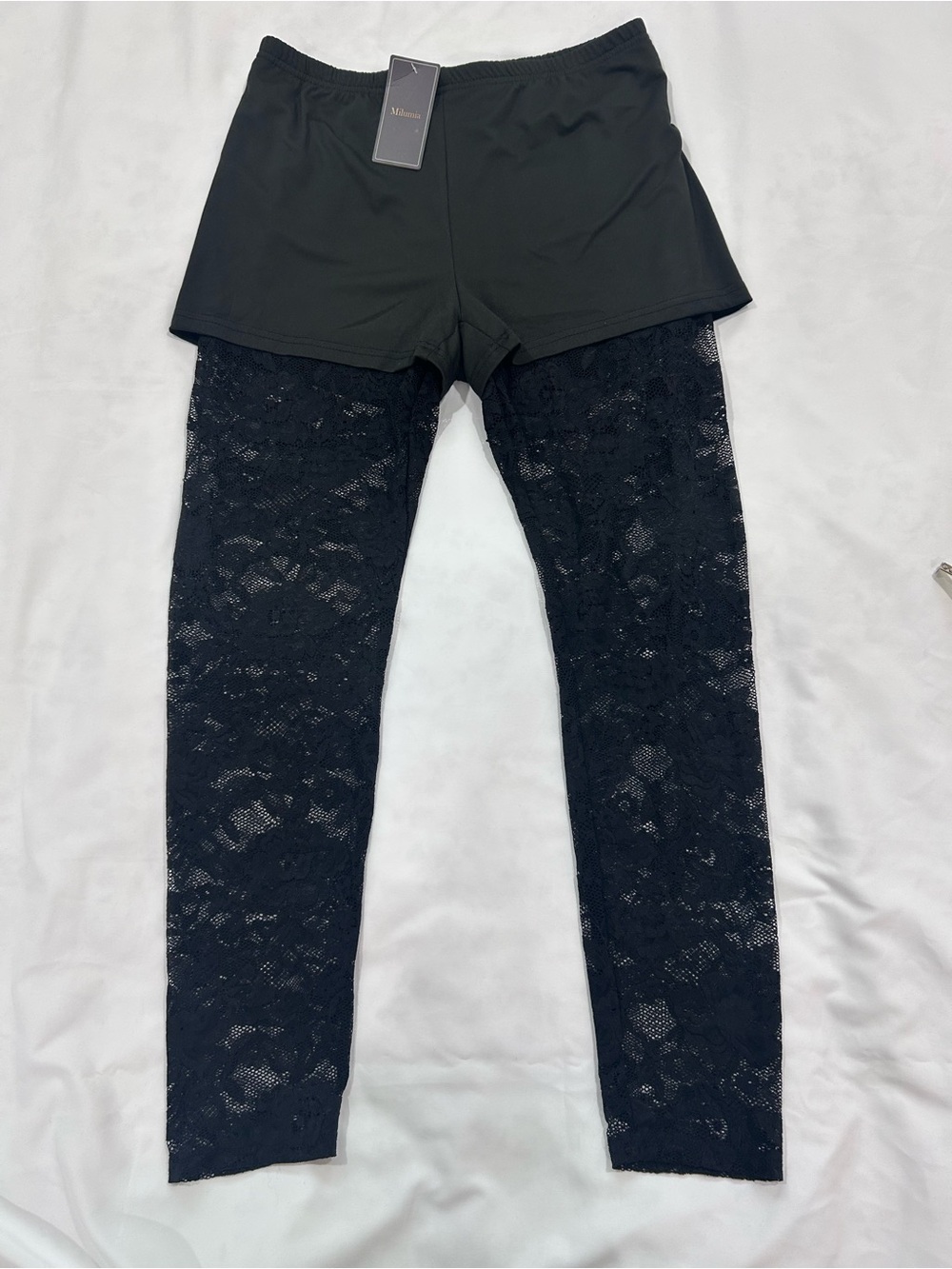 Source Unknown Black Lace Overlay Shorts-Leggings
